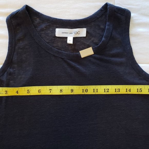 EUC *Derek Lam 10C* Women´s Navy Blue 100% Linen Semi-Sheer Tank Top Small - Picture 7 of 8